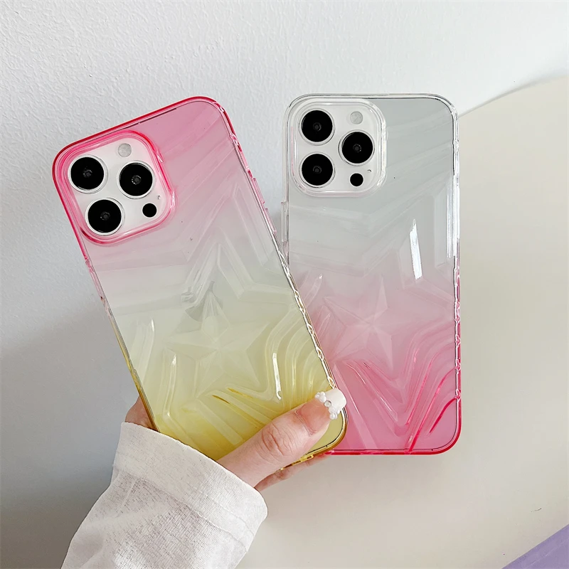 Soft TPU Case For iPhone 15 Gradient Star Clear Phone Case For iPhone 15 14 13 12 11 Pro Max Shockproof Cover