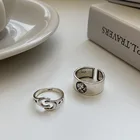 Sterling Silver Retro 925 Sterling Silver White Gold Plated Portrait Engraved Open Rings