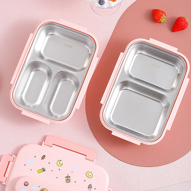 Cartoon Stainless Steel Insulated Lunch Box Students Office Workers Microwave Bento Lunch Box For Children