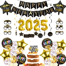 Nicro 2025 Happy Newyear Theme Celebration Style Various Confetti Foil Balloon Cupcake Topper Party Supplies Decoration Set