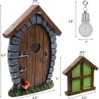 Fairy Fairy Outdoor Decorative Garden Accessories Gnome Door And Windows Glow In Dark Resin Fairy Door With Lamp