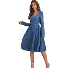 Dress 2021autumn Long Sleeve Midi Zipper Back Denim Dress Women Lady Sexy Denim Dress For Women