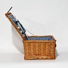 2 Hot Sell Cheap Stock Blue White Complete Folding Natural Woven Rattan Wicker Willow Picnic Basket For 2