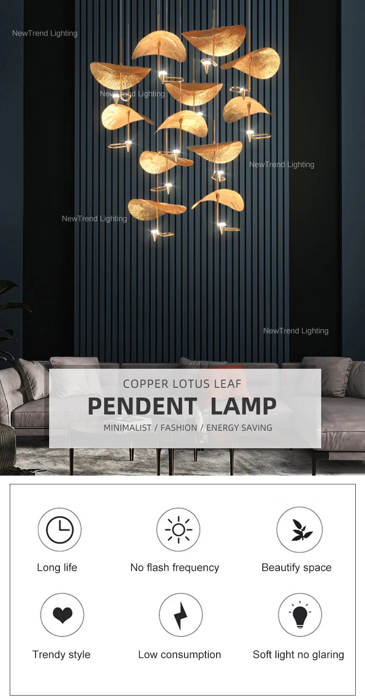 CPL-231 Plant Series Indoor Decoration Home Living Room Restaurant Copper Leaf Hanging Pendant Light supplier