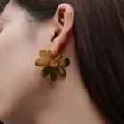 Ear Rings Chris April Modern 316L Stainless Steel Ear Rings Gold Plated Flat Metal Daisy Flowers Stud Earring