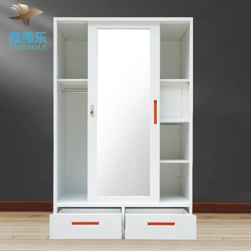 Modern 2-Door Steel Almari Wardrobe Cheap Iron Metal Metallic Closet for Bedroom Furniture Malaysia