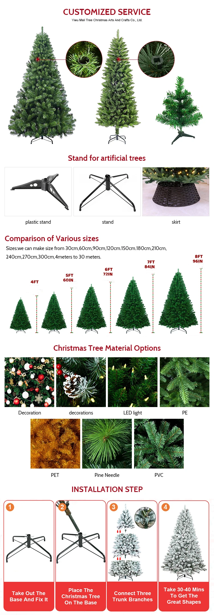 Yiwu Merry Tree 3ft Indoor Christmas Tree Top Customizable Size with Warm White LED Lights for Indoor Decoration factory