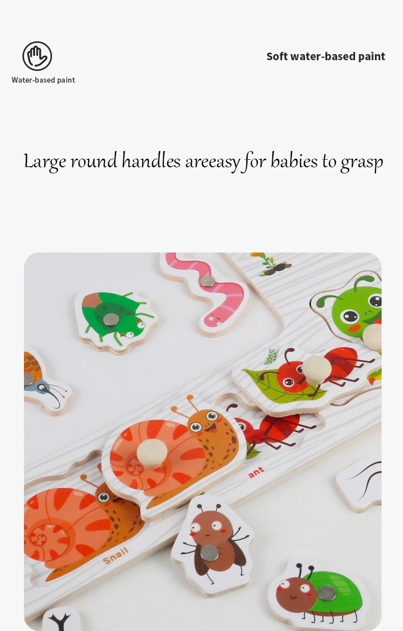 Planche à main en bois, Puzzle avec animaux, jeux de pêche, jouets d'apprentissage, Puzzle pour enfants d'âge préscolaire, fabrication éducative