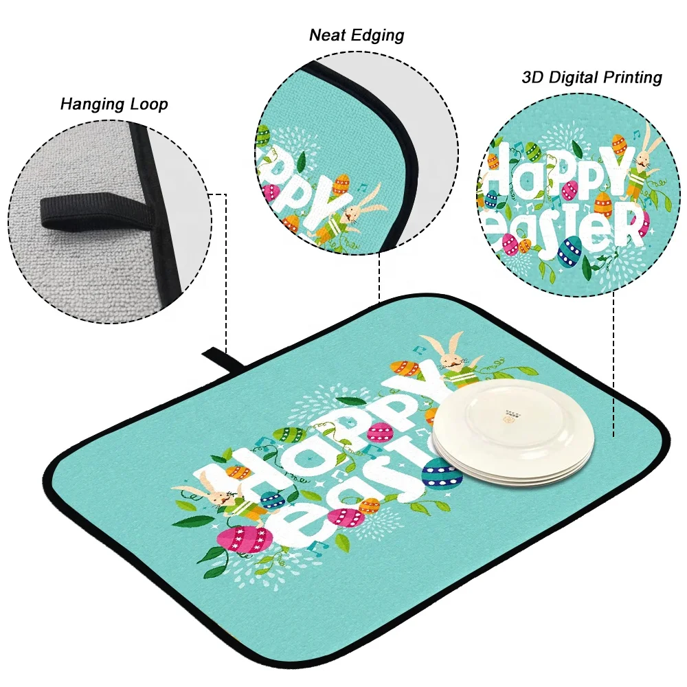 Bowl dish drainage mats Square double-sided Easter day custom Presents super absorbent quick dry dish drying mat