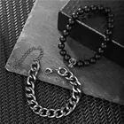 Hip Hop Natural Stone Set Bracelet Men's Micro Inlaid Zircon Stainless Steel Chain Bracelet Combination Set Bracelet