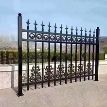 Outdoor Garden Iron Picket Fence Zinc Steel Metal Fencing With Post Caps