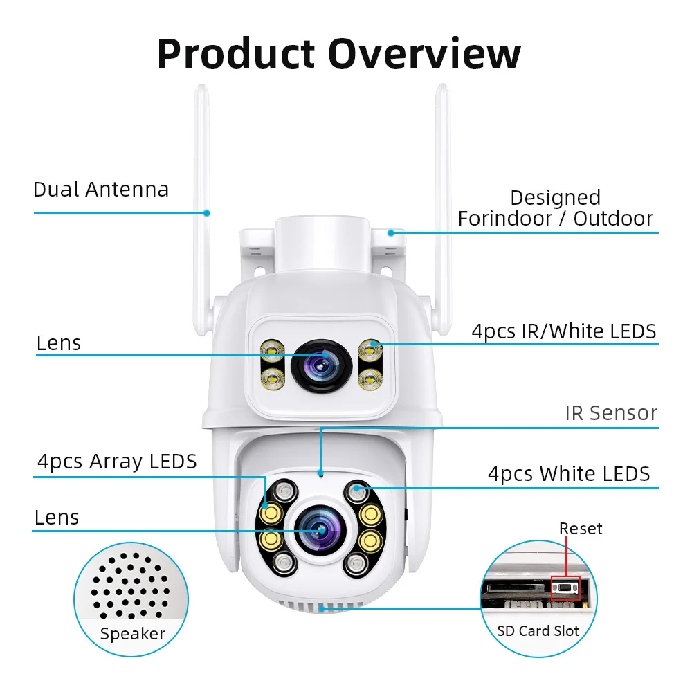 6MP 8MP Outdoor Dual Lens Wireless ip Camera cctv ICsee Wifi dual ball machine linkage Camera 4K Dual Lens ptz Network Camera