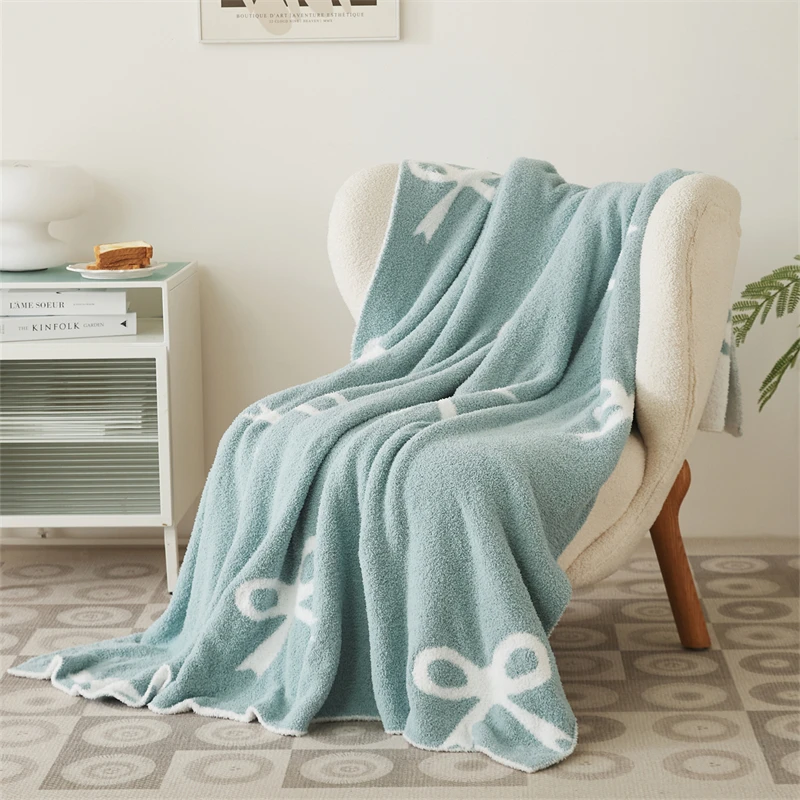 product df bow pattern warm soft plush decorative 100 polyester knitted throw baby blanket home office-61