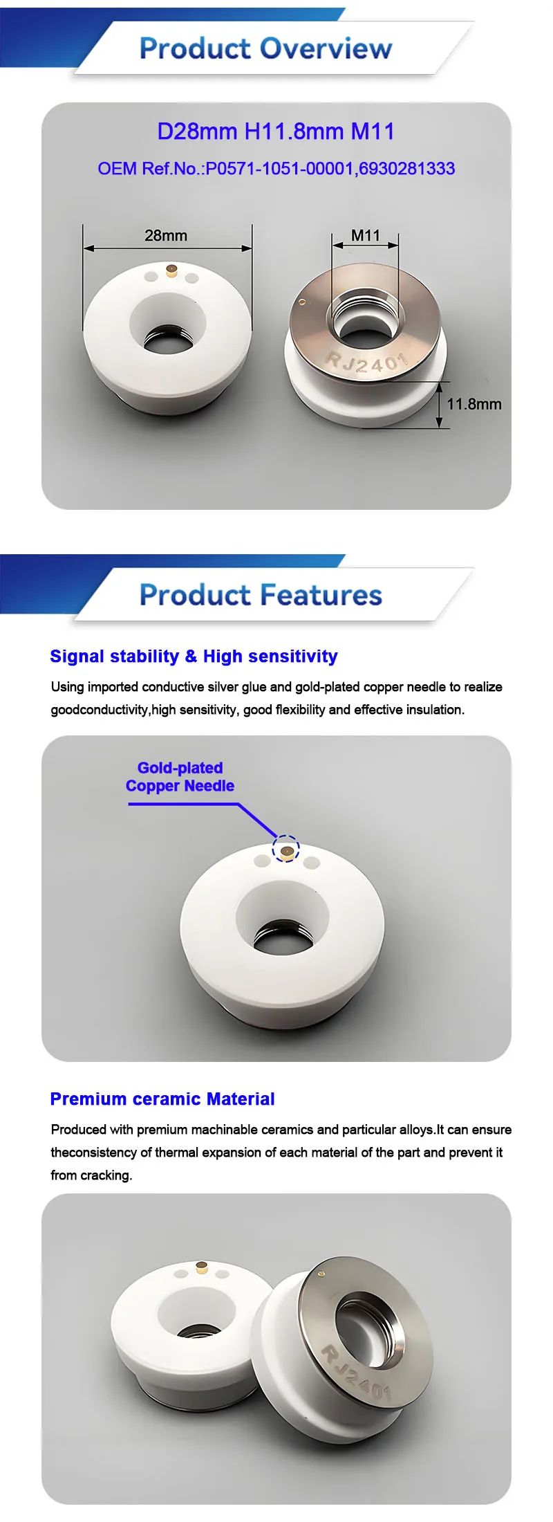 Laser Ceramic Nozzle Holder Ring KT B2 Con D28*H11.8*M11*0.75 New 3000W Competitive Price for Precitec