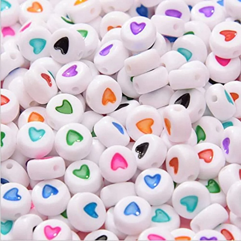 Wholesale 7x4mm Acrylic Colored Heart Shaped Round Beads Plastic Loose Beads Diy Jewelry Accessories