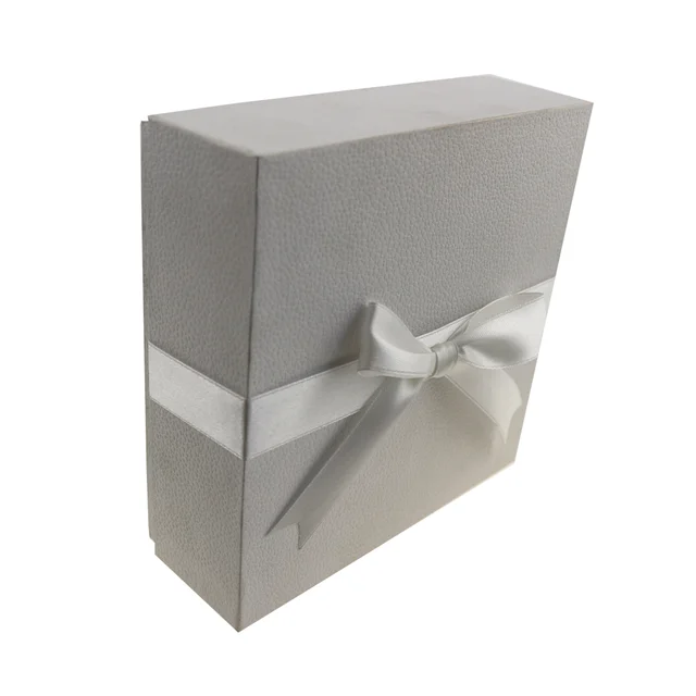 white packaging cardboard base and lid gift box with ribbon