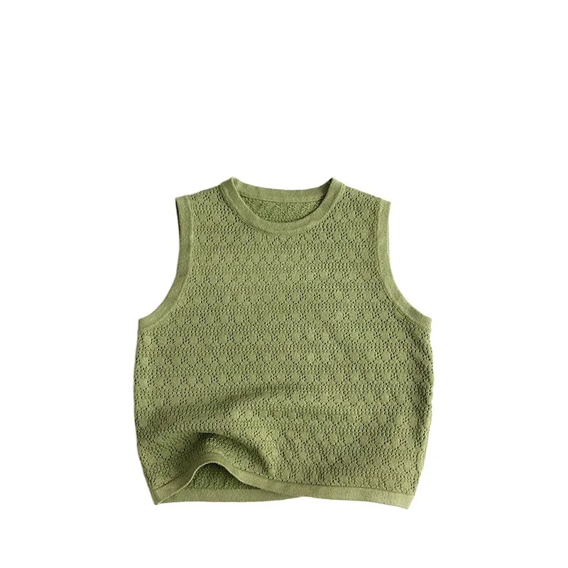 2023 Summer new children's boys and girls hollowed knitted sleeveless tops vest