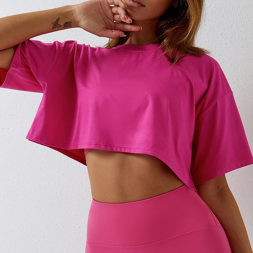 YIYI Fashion Short Sleeves Comfortable Soft Workout T-shirts Breathable Quick Dry Gym Crop Tops Loose Crop Tops For Women