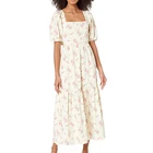 2021 Latest Design Custom Women Sexy Clothing Summer Floral Print Square Neck Short Sleeve Midi Casual Dress