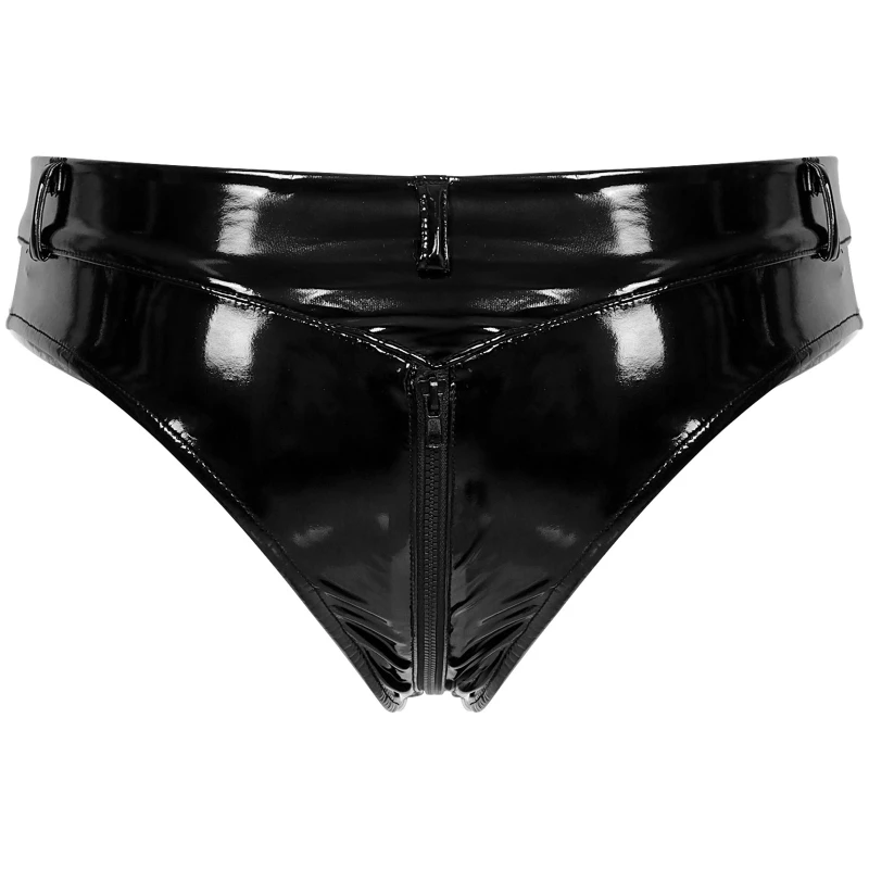 Womens Zipper Crotch Booty Shorts Wet Look Patent Leather Briefs Panties Low Waist Clubwear Hot 1013