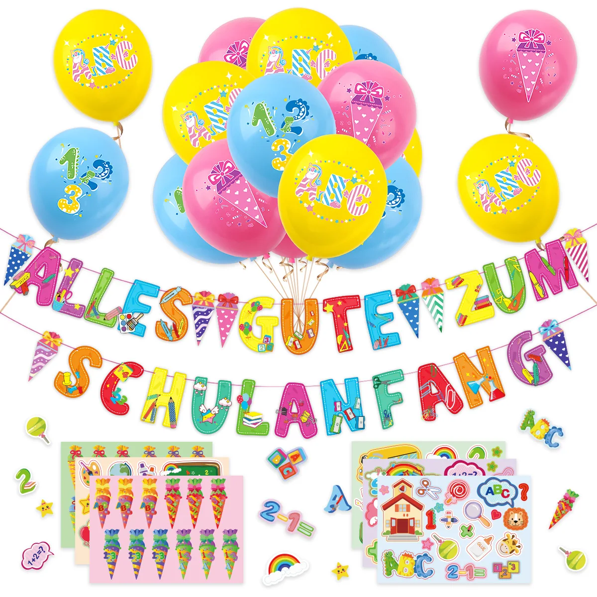 New German style back to school party decoration season balloons pull flag stickers set for kids party