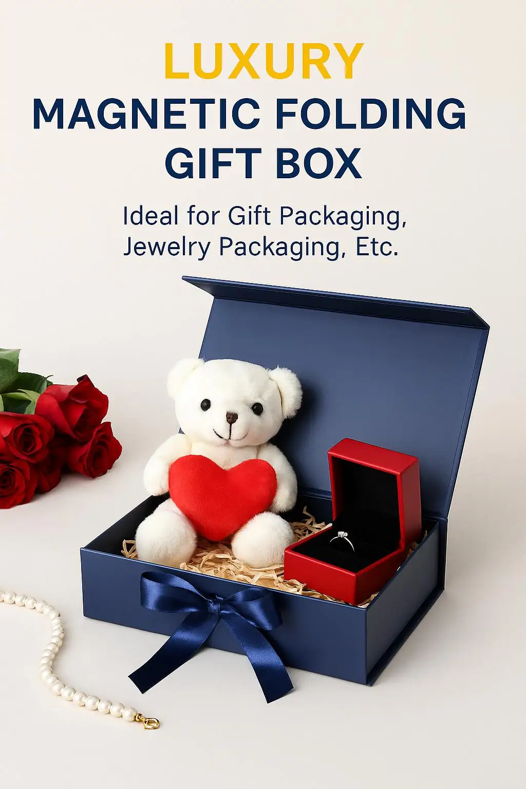 Luxury Folding Paper Cardboard Gift Box with Foldable Magnetic Ribbon Bow Closure Customizable Logo for Weddings Candies Candles - detail 5