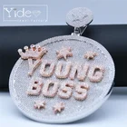 Custom Cz Hip Hop Custom Logo Letter Name Word Big Size Round Full Iced Out Cz Crown Disc Pendant