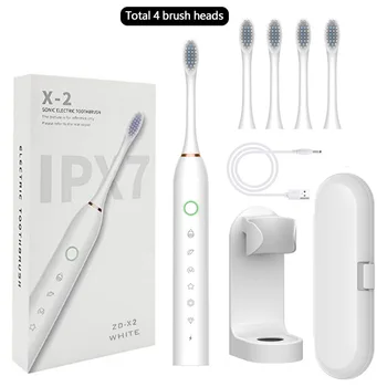 Custom Logo Ipx7 Waterproof Travel Smart Sonic Electric Toothbrush Rechargeable Cleaning Tooth Brush with 4 Brush Head