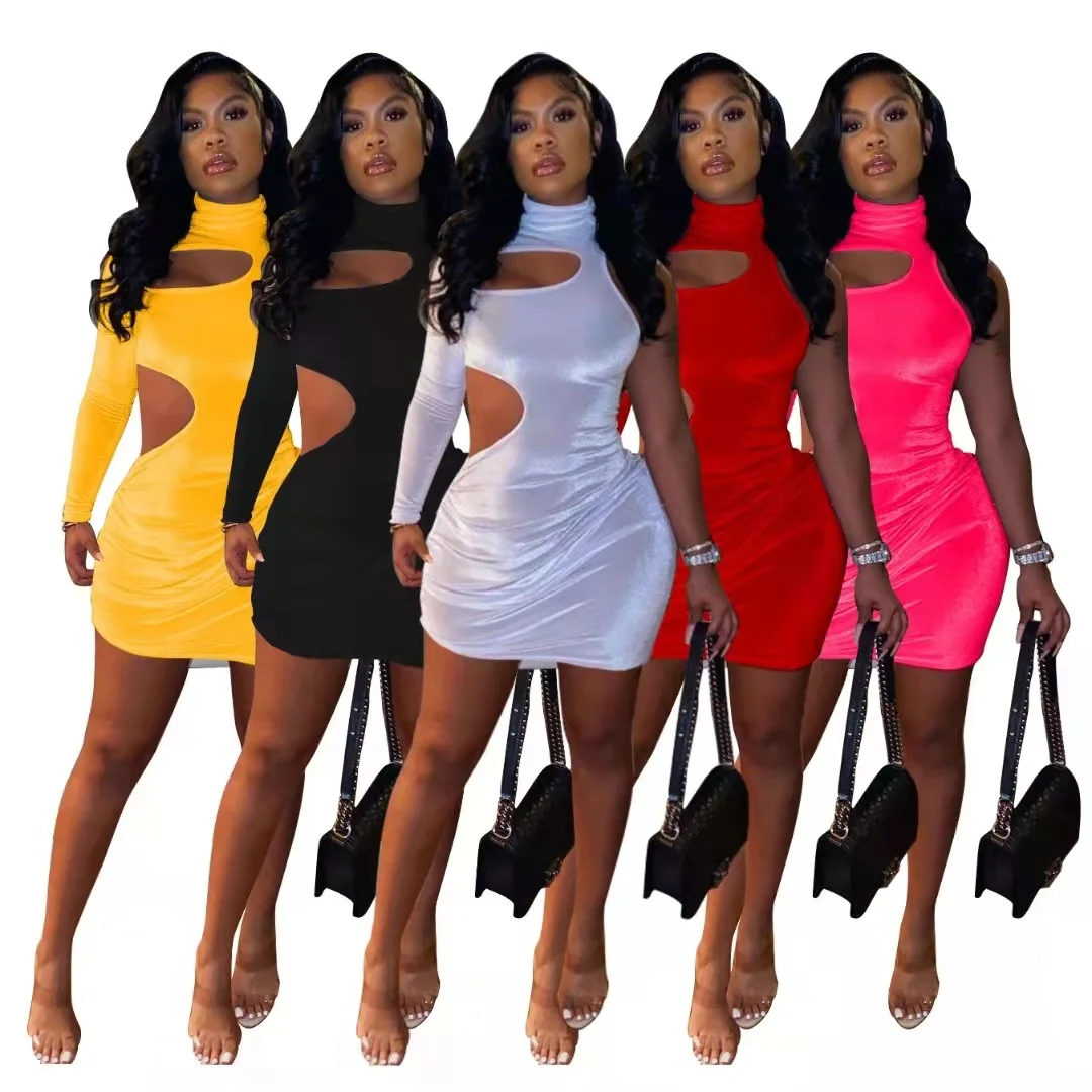 High Neck Sexy Casual One-sleeve Dress 
