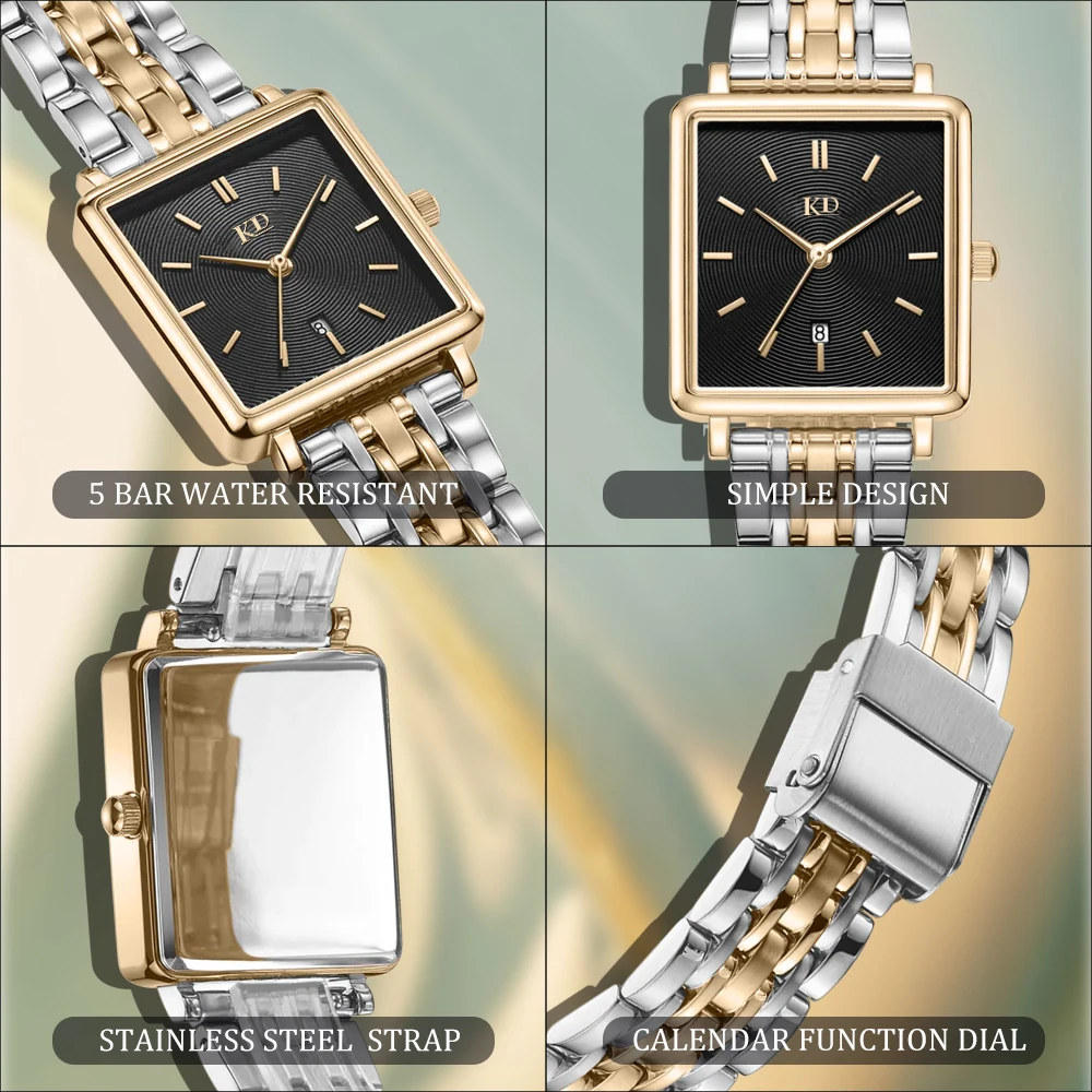 Custom High Quality Square Black Dial Brand Watch Women Classic Japan Movement Stainless Steel Band Luxury Quartz Watches