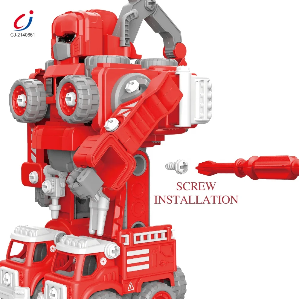 5in1 fire truck build autobots plastic deformation robot car kids plastic DIY robot deformable car assembly toy