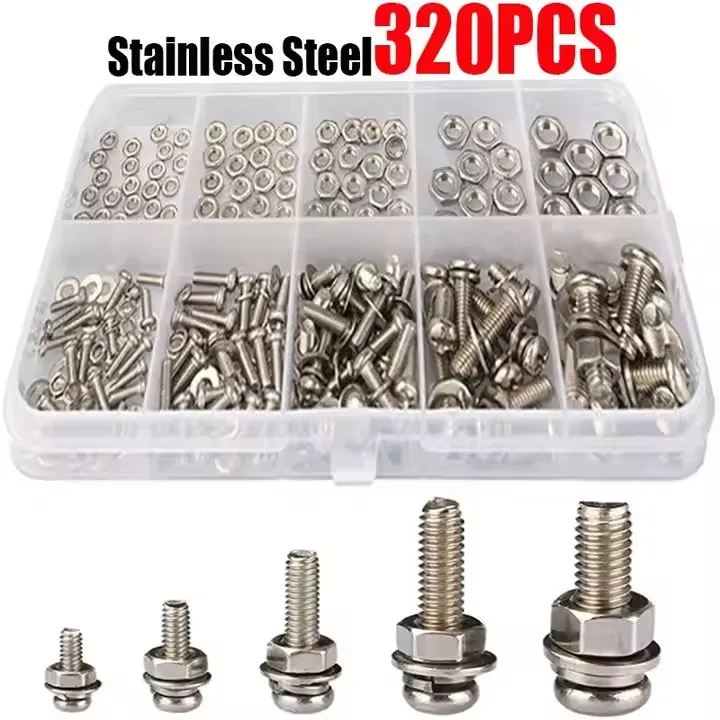 320Pcs Stainless Steel Screws and Bolts Assortment Kit M2 M2.5 M3 M4 M5 Metic Nut and Bolt Washers Assortment manufacture