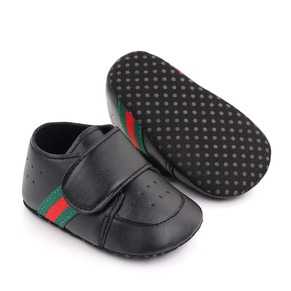 British Style Pure Color PU Leather Mesh Breathable Baby Boys Soft Soled Toddler Shoes manufacture