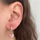 Earings Gemnel White CZ Hoop Yin Yang Pink Heart Charms Huggies Enamel 925 Silver Gemstone Earings