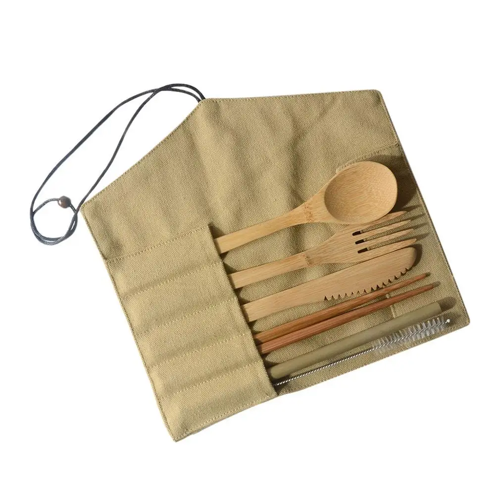 Eco-Friendly Wooden Outdoor Portable Reusable Zero Waste Utensils Travel Bamboo Cutlery Holiday gift Set