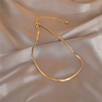 Fashion Jewellery 18K Gold Plated Flat Snake Bone Chain Necklace Simple Choker Women Necklace