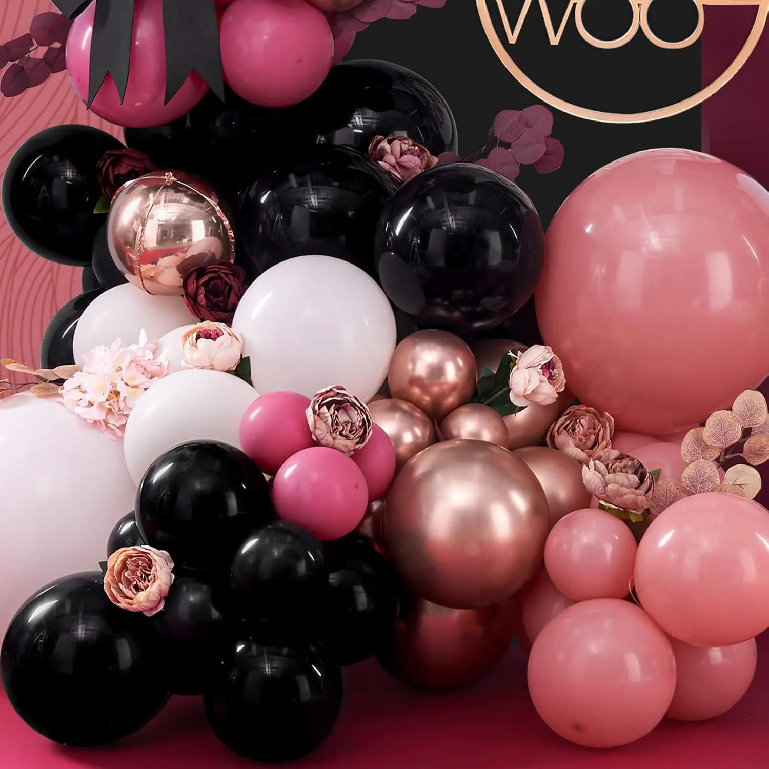 140pcs PartyWoo Black Gold and Pink Balloons Birthday Party Black And Metallic Gold Balloons Party Decorations