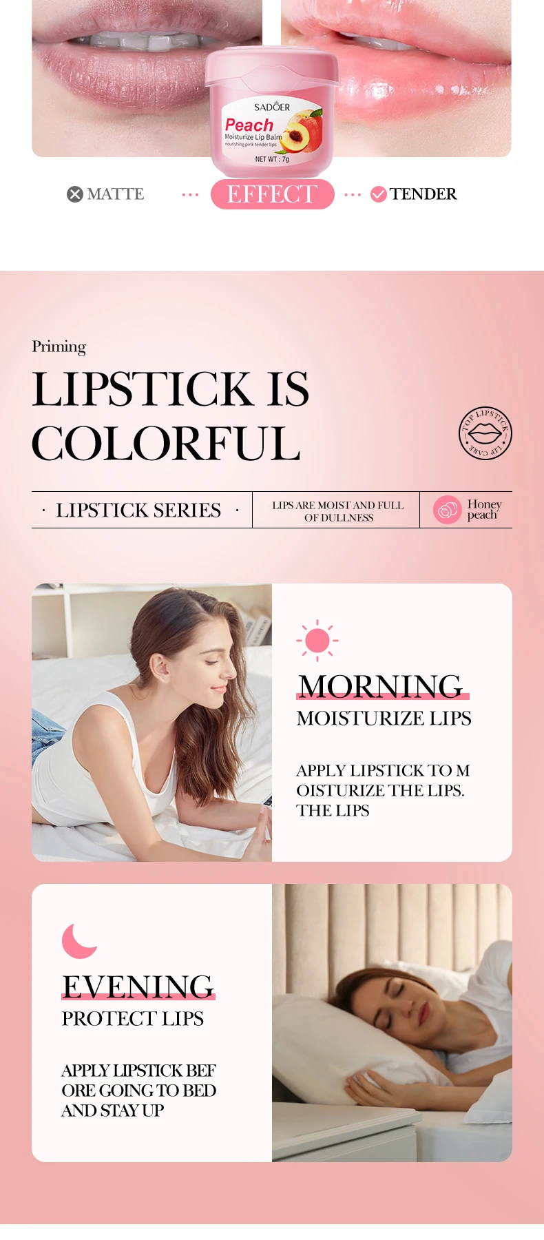 product korean private label sadoer peach anti dry cracked and lightened lip lines lip balm soothing moisturizing lip balm for dry skin-9