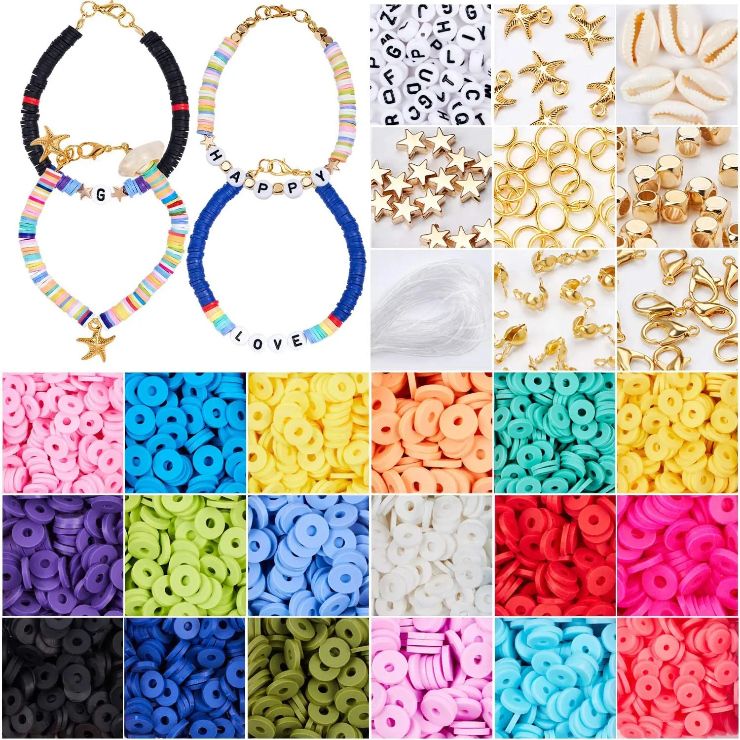 Flat Round Polymer Clay Spacer Beads for Jewelry Making Bracelets Necklace Earring DIY Craft Kit