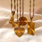 Rectangle Classic Rectangle Heart Butterfly Round 18K Gold Plated 316 Stainless Steel Necklace