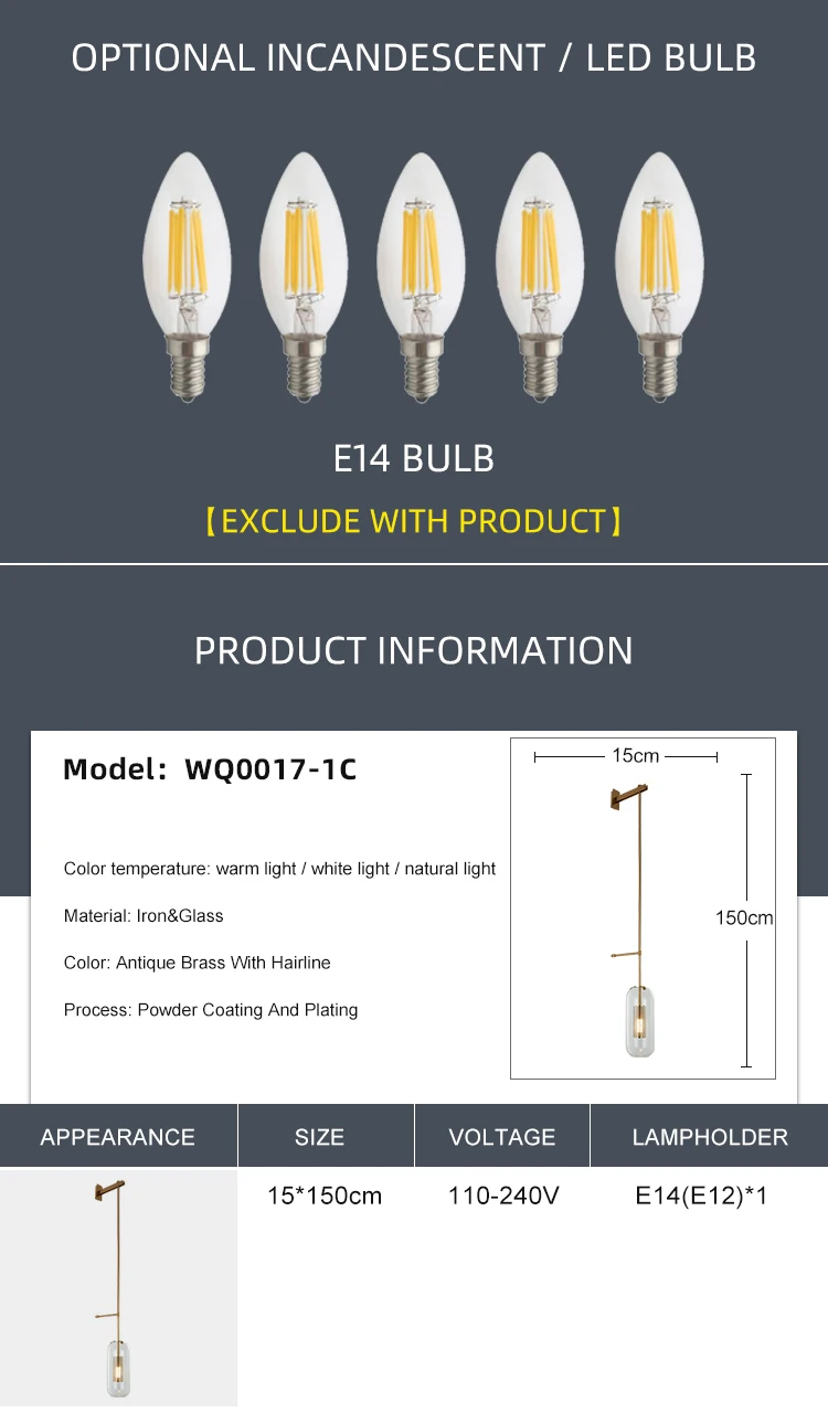 wq0017 1c high quality indoor decoration lighting living room bedroom bedside iron led wall lamp-2