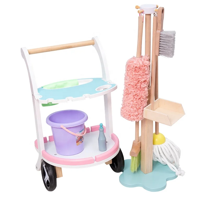 childrens wooden cleaning trolley