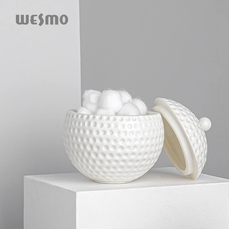 Simple modern luxury round shape golf-like porcelain bathroom accessories set ceramic bathroom set soap dispenser