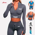 Tops Custom Logo Women Gym Clothing Active Wear Crop Jacket Yoga Leggings And Tops Sport Fitness Yoga Sets