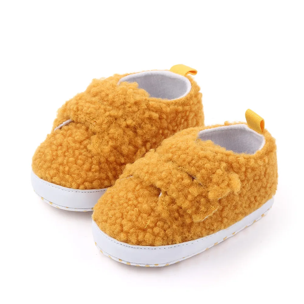 Solid Color Warm Teddy Fleece Double Line Baby Soft Soled Comfortable Toddler Shoes details