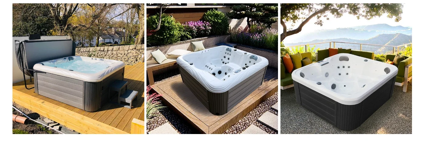 Freestanding Luxury Hot Tub Spa Tub with 25 Jets 2 Seats + 1 Lounge and 5 Years Warranty