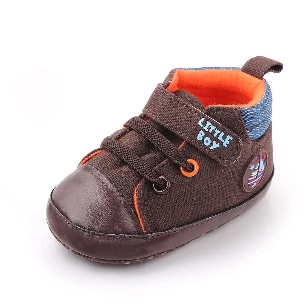 Cartoon Retro High Top Fashion Trend Alphabet Decorated Baby Canvas Toddler Shoes manufacture