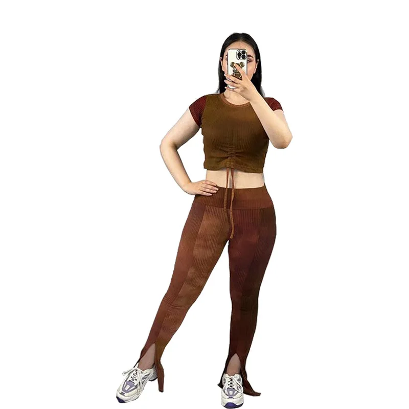 ropa deportiva  ribbed yoga seamless sets fitness women 2022 long yoga split pants sports bra crop top gym leggings workout