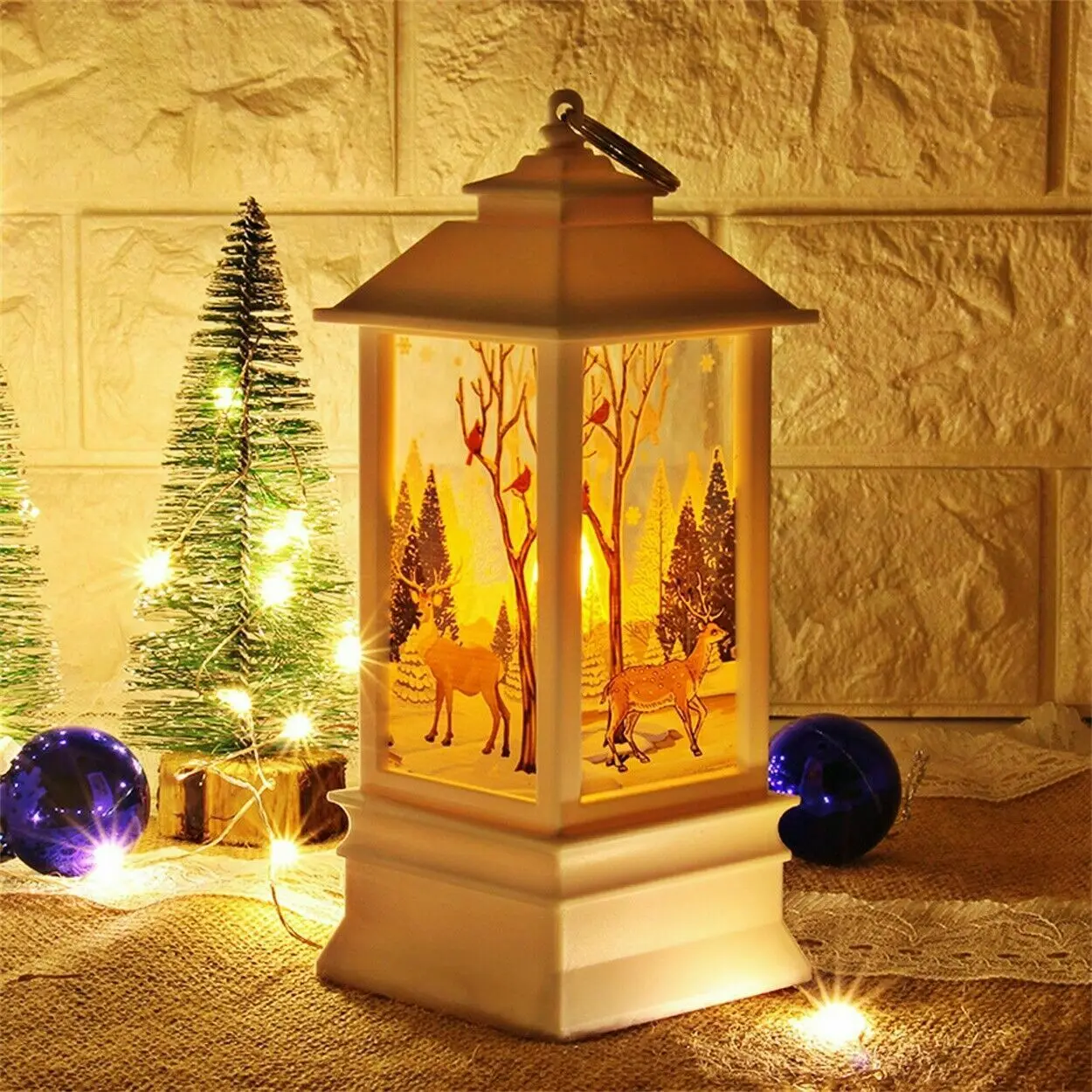 Christmas Snow Lantern Battery Operated LED Light Water Glittering Santa Snowman Hanging Night Lamp Holiday Home Ornament