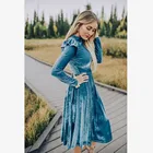 Dresses Womens Dresses 2022 Custom Get Free Samples New Lace Up Long Sleeve Pleated Ruffled Velvet